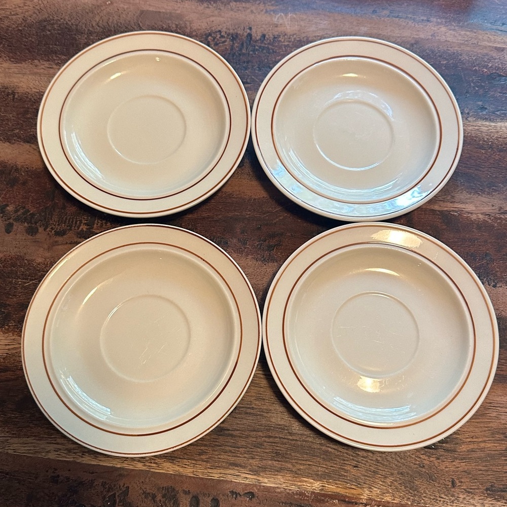 Rare Vintage diamond-stoneware made in China. 4 teacup saucers.